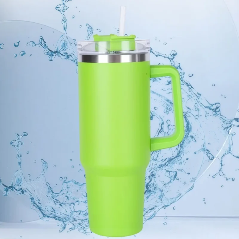 304 Stainless Steel Insulated Cup with Straw 40oz Colorful Thermal Cup Handle Tumbler Sports Winter Water Drinking Bottle