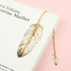 Exquisite Metal Metal Bookmark Feather Shape With Feather Pendant Reading Book Clip Pagination Mark Book Lovers Writers Readers
