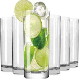 Set of 6 Clear 16oz Tall Drinking Glasses for Water, Juice, Cocktails, and Bar Use