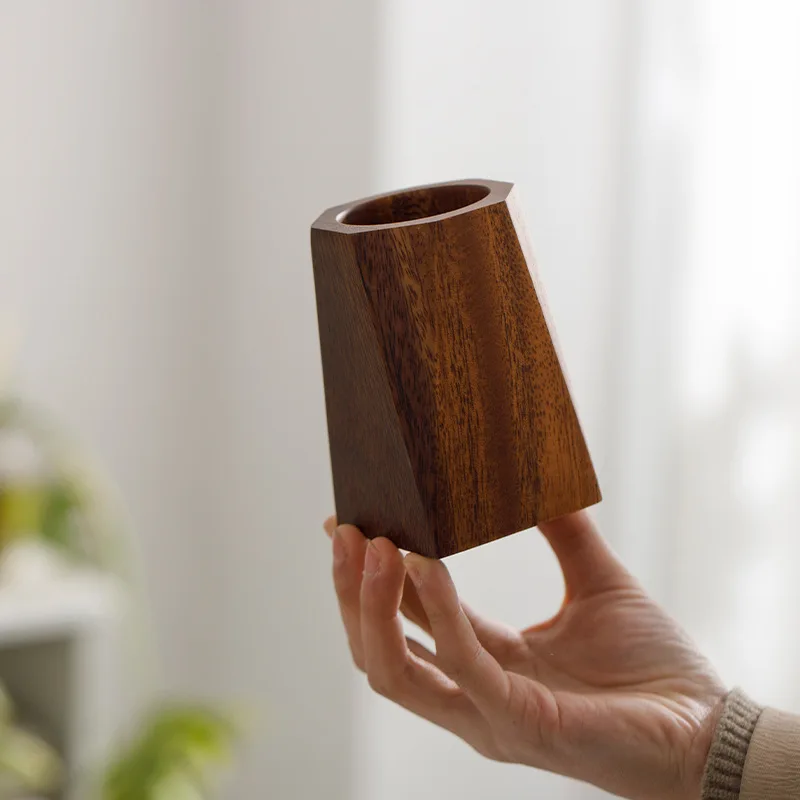 Walnut Wood Pen Holder Creative Solid Wood Storage Box Office Desk Decoration Pen Holder Walnut Wood Feel Light Luxury