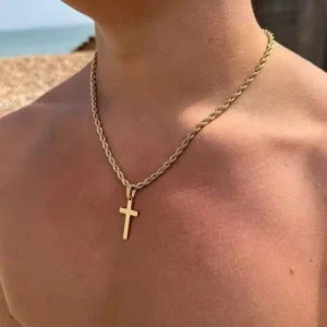 Cross pendant necklace, unisex minimalist gold jewelry, suitable for both men and women, collar necklace.