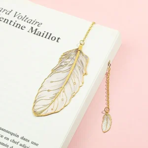 Exquisite Metal Metal Bookmark Feather Shape With Feather Pendant Reading Book Clip Pagination Mark Book Lovers Writers Readers