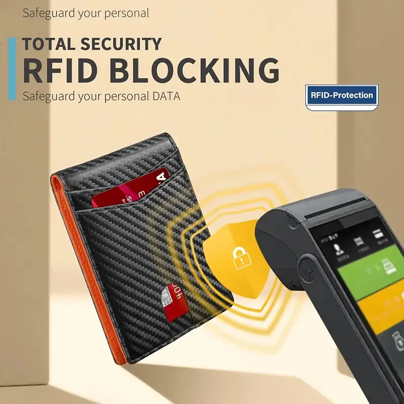 Men's Wallet Ultra Thin Rfid Leather with ID Window Multi Card Carbon Fiber Wallet 14 Card Slots RFID Carbon Fiber Pattern Large