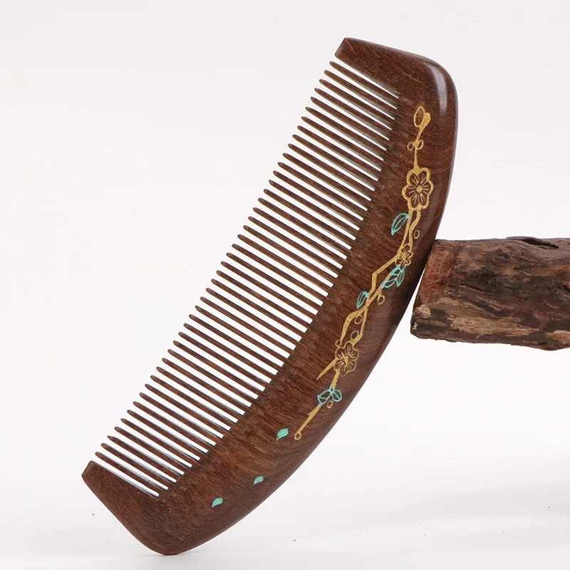 Black Ebony Wood Comb Colorful Massage Comb Head Meridian Ebony Wood Static Home Hair Care Gift Engraving Wholesale