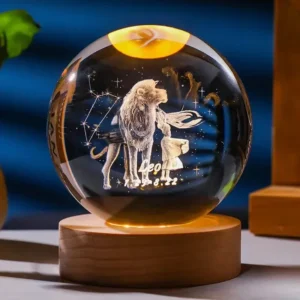 6cm 3D Crystal Ball Constellation Glass Planet Laser Engraved Birthday Gift Wooden Base Desktop Decor