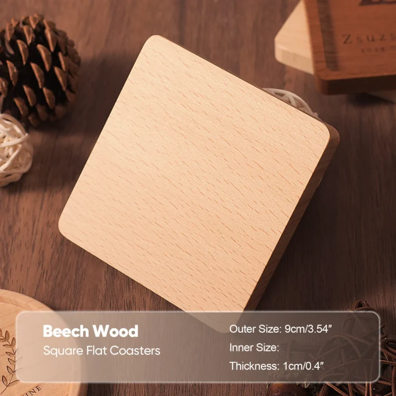 1PCS Solid Walnut Wood Coaster Round Square Beech Wood Cup Mat Durable Heat Resistant Tea Coffee Cup Pad Placemats 8.8cm/3.46in