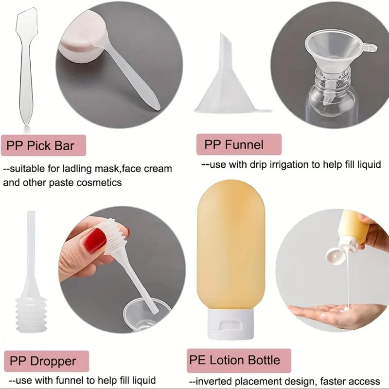 Travel Bottles for Toiletries,Approved Travel Size Toiletries Containers, Travel Bottles Set with Labels Leakproof Squeezable Re