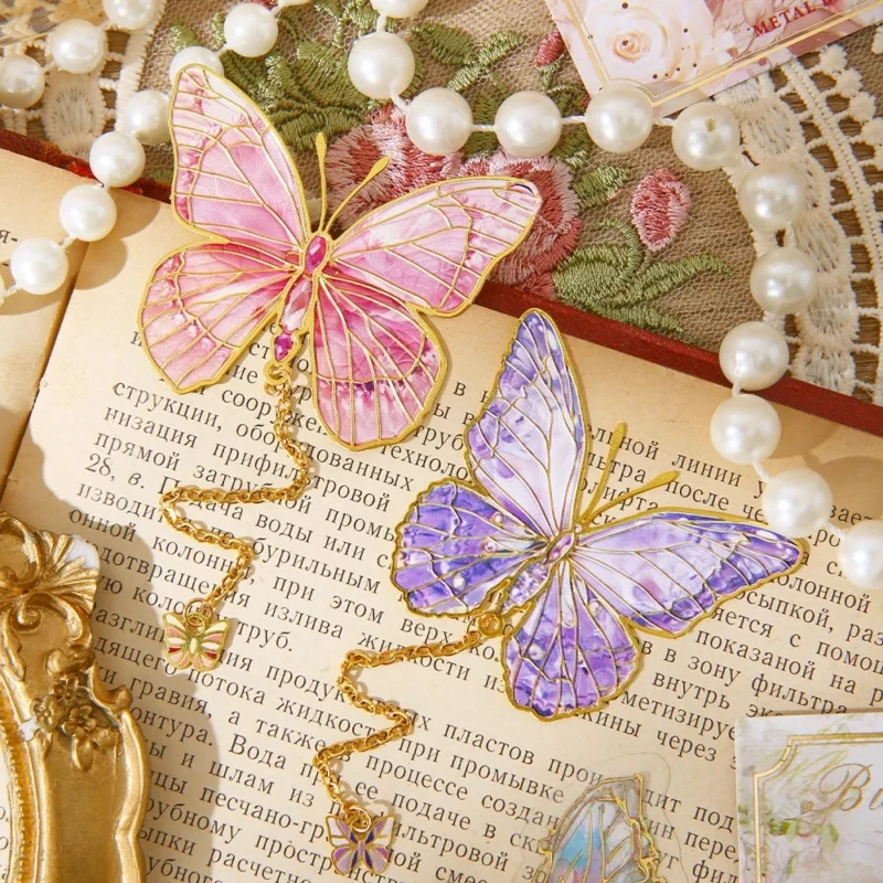 Mini Cute Butterfly Metal Bookmark With Chain And Gold Foil Design, Butterfly Book Page Holder, Vintage Bookmark To Aid Reading