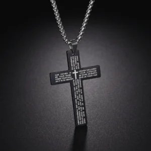 Christian Jesus Cross Necklace For Men Women Stainless Steel Chains Choker Religion Blue Pendants Jewelry Prayer Baptism Gifts