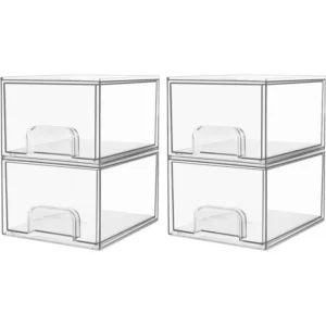 S68a10f03e7ac4ceda62e587c8f5a2b810.webp Household2-3-4Pack of Transparent Stackable Storage Boxes Drawer-Type Bathroom Makeup Room Kitchen Storage Organizer Plastic Box
