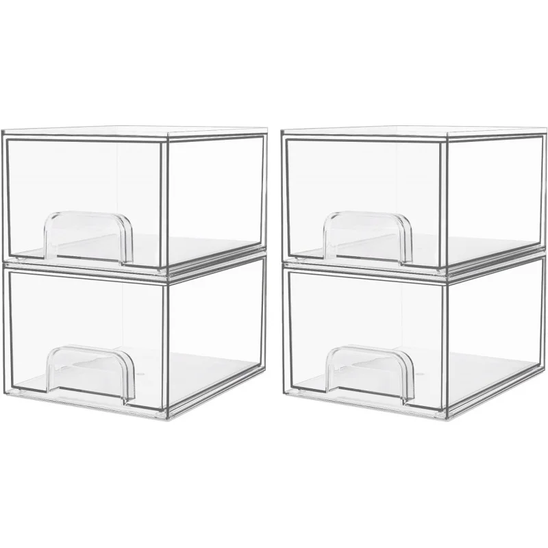 S68a10f03e7ac4ceda62e587c8f5a2b810.webp Household2-3-4Pack of Transparent Stackable Storage Boxes Drawer-Type Bathroom Makeup Room Kitchen Storage Organizer Plastic Box