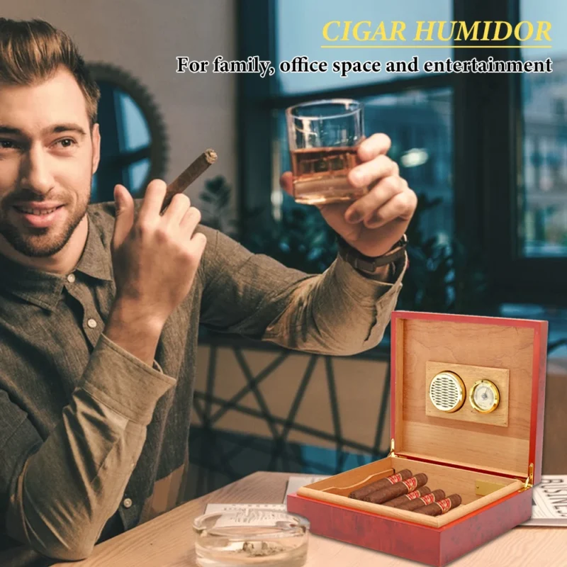 20 Count Cigar Humidor Box Wood Lined Portable Smoking Accessories Humidor Humidifier With Hygrometer Case Moisturizing Device