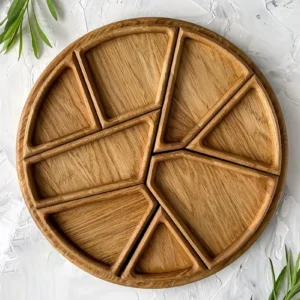 Wooden Serving Tray Charcuterie Board 8-Petal Detachable Divided Snack Plate Natural Wood Puzzle Tray for Kitchen Breakfast