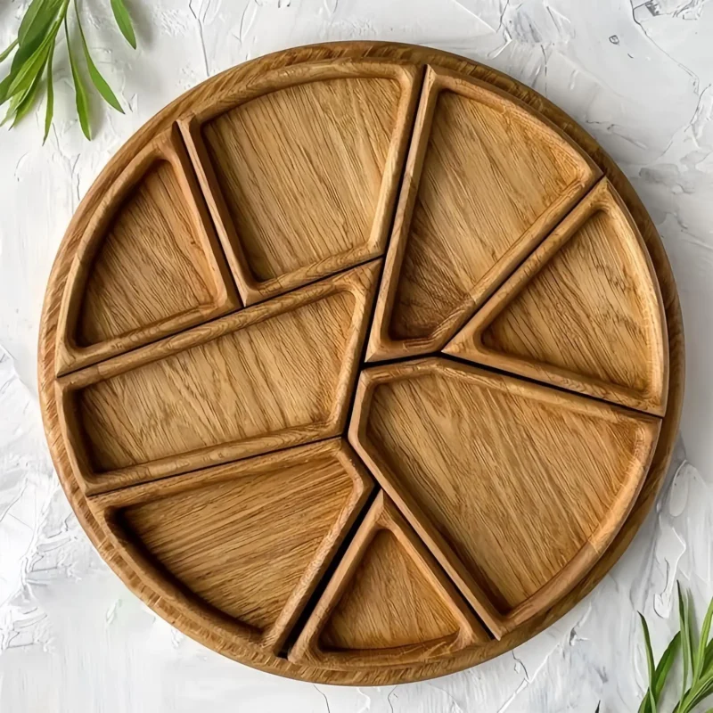 Wooden Serving Tray Charcuterie Board 8-Petal Detachable Divided Snack Plate Natural Wood Puzzle Tray for Kitchen Breakfast
