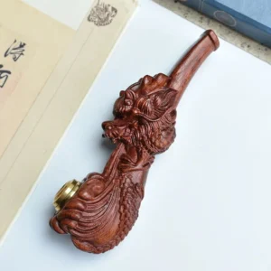 Double Filter Red Sandalwood Smoke Pipe Carved Dragon Mouth Real Wood Cleaning Friendly Compact And Durable Smoking Accessory