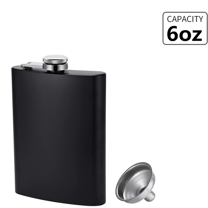 LMETJMA Matte Black Hip Flask for Liquor Stainless Steel Leak proof with Funnel Flask set Drinking Whiskey Flask KC0454