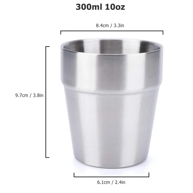 Stainless Steel Cups 6oz Set of 2 Metal Drinking Cups 10oz Stackable Double Wall 304 Metal Insulated Drinking Cup for Home Party