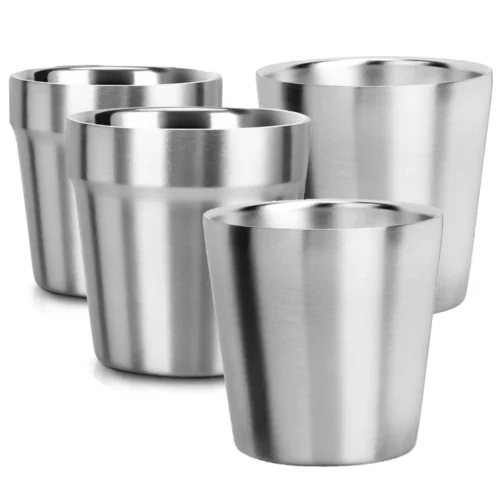 Stainless Steel Cups 6oz Set of 2 Metal Drinking Cups 10oz Stackable Double Wall 304 Metal Insulated Drinking Cup for Home Party