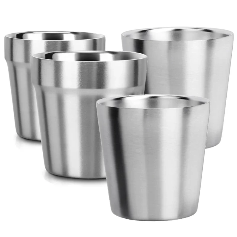 Stainless Steel Cups 6oz Set of 2 Metal Drinking Cups 10oz Stackable Double Wall 304 Metal Insulated Drinking Cup for Home Party