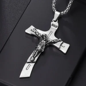 Christian Jesus Cross Necklace For Men Women Stainless Steel Chains Choker Religion Blue Pendants Jewelry Prayer Baptism Gifts