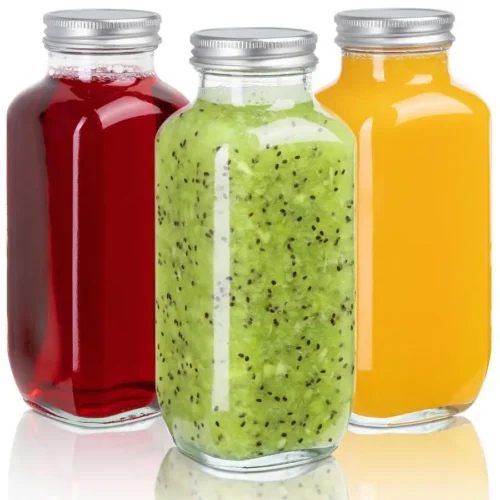 Bottles with Lids, 16 Oz Set of 3 Clear Glass Jars with Caps Reusable Empty Drink Containers for Juicing, Smoothies, Water, Milk