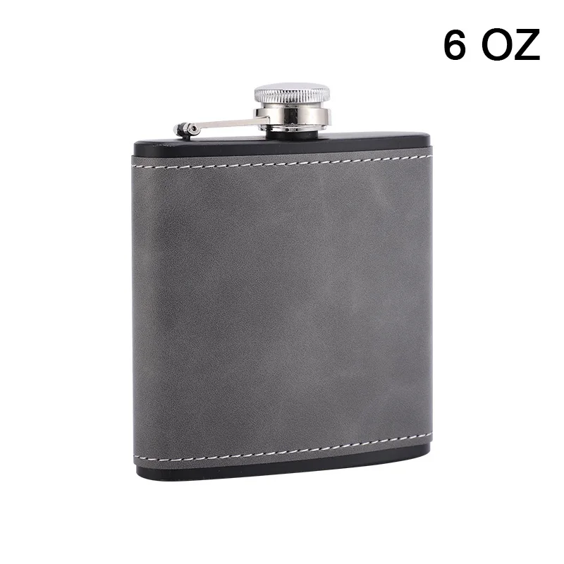 6/8oz Portable Hip Flask Brown Leather Covered Stainless Steel Flask for Alcohol Whiskey Flasks Man Gift