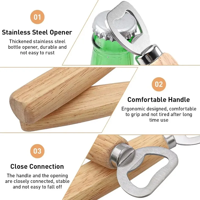 1-30PCS Stainless Steel Wooden Bottle Opener For Home Kitchen Bar Restaurant Party Gift Kitchen Accessories  Gadget