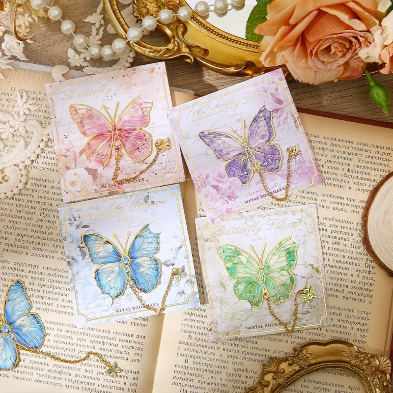 Mini Cute Butterfly Metal Bookmark With Chain And Gold Foil Design, Butterfly Book Page Holder, Vintage Bookmark To Aid Reading