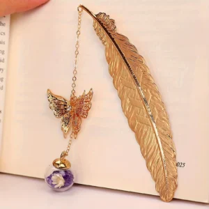 1PC elegant metal bookmark - decorated with golden feathers and flowers, a school gift, a Christmas and Valentine's Day gift