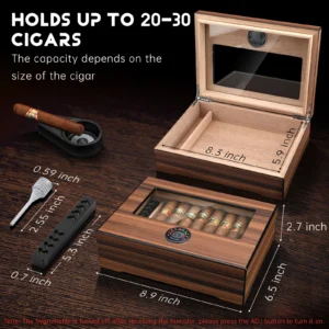 Cigar Humidor Box Cigar Case with Humidifier and Hygrometer, Cedar Wood Cigar Box with Divider, Cigar Gifts Accessories for Men