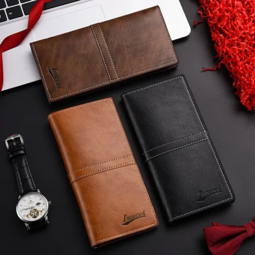 Men's Leather Wallet ID Card Holder Purse Checkbook Long Clutch Bifold Business Money Bag Man Wallets Cartera Hombre Carteras
