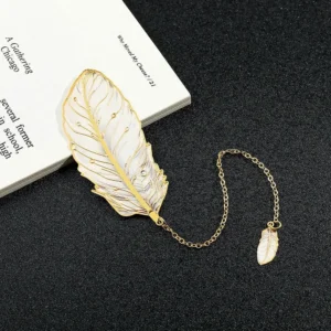 Exquisite Metal Metal Bookmark Feather Shape With Feather Pendant Reading Book Clip Pagination Mark Book Lovers Writers Readers