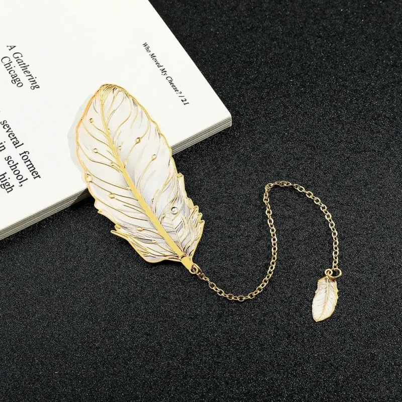 Exquisite Metal Metal Bookmark Feather Shape With Feather Pendant Reading Book Clip Pagination Mark Book Lovers Writers Readers