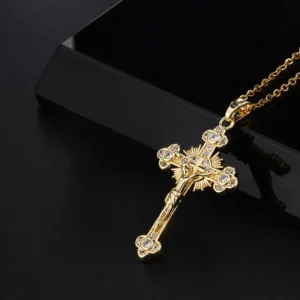 Jesus Cross Necklace for Women Men Retro Copper Zircon Colorful Cross Virgin Mary Pendants Jewelry Religion Prayer Baptism Gift