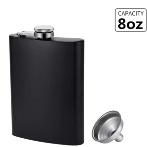 LMETJMA Matte Black Hip Flask for Liquor Stainless Steel Leak proof with Funnel Flask set Drinking Whiskey Flask KC0454