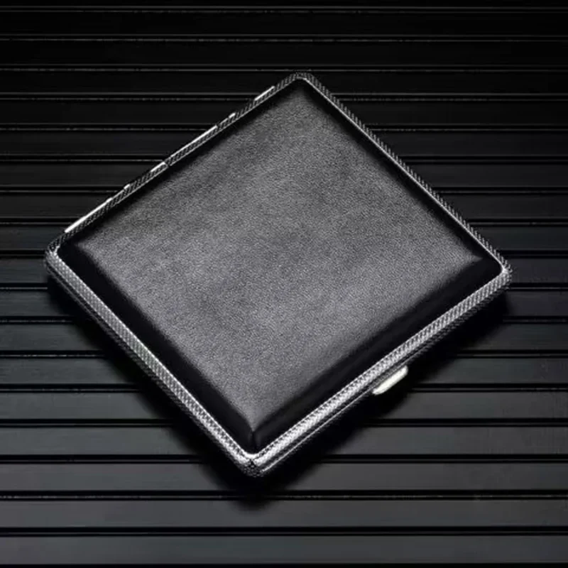 Cigarette Storage Cover Holder 20 Sticks Gift for Men's Leather Cigarette Box Cigar Case Metal Leather Smoking Accessories