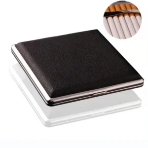 Cigarette Lady Storage Cover Holder 20 Sticks Gift for Men's Leather Cigarette Box Cigar Case Metal Leather Smoking Accessories