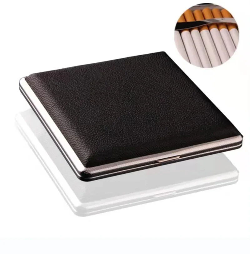 Cigarette Lady Storage Cover Holder 20 Sticks Gift for Men's Leather Cigarette Box Cigar Case Metal Leather Smoking Accessories