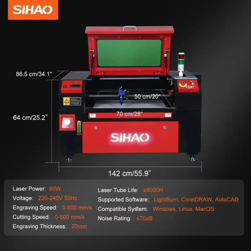 SIHAO CO2 Laser Engraver Laser,50/60/80/100/130W Engraving Cutting Machine for Fabric Wood Artwork