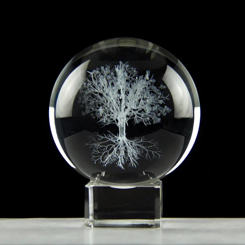Tree of life Crystal Ball 3D laser engraved Model Glass Sphere Plant Life Tree Gift Souvenir Globe Home Decoration
