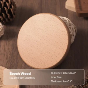 1PCS Solid Walnut Wood Coaster Round Square Beech Wood Cup Mat Durable Heat Resistant Tea Coffee Cup Pad Placemats 8.8cm/3.46in