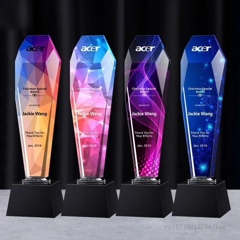 Creative High-end Crystal Trophy, Customized Lettering, Color Printing, Excellent Staff Team, annual Meeting Award