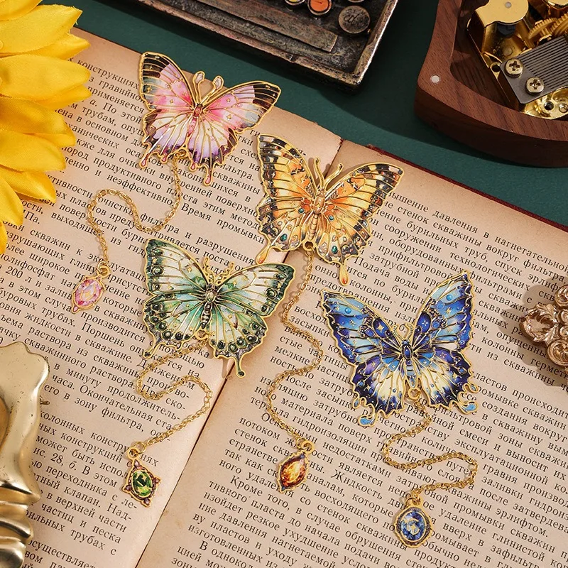 2024 Cute Butterfly Metal Bookmark Colorful Bronzing Bookmark With Chain Gifts For Book Lovers Readers Writers Friends Adults