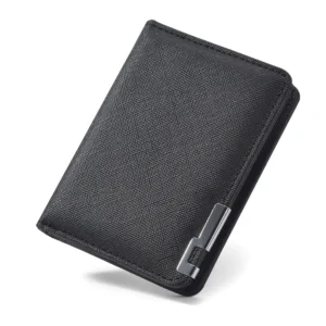 Black Faux Leather Small Slim Business-Style Wallet - Multiple Card Slots, Credit Card and Driver's License Holder, Geometric In