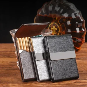 Men Postcard Box Business Multifunction Card Holder Case PU Leather Metal Pocket Holder with Magnetic Shut Cigarette Wallet Case