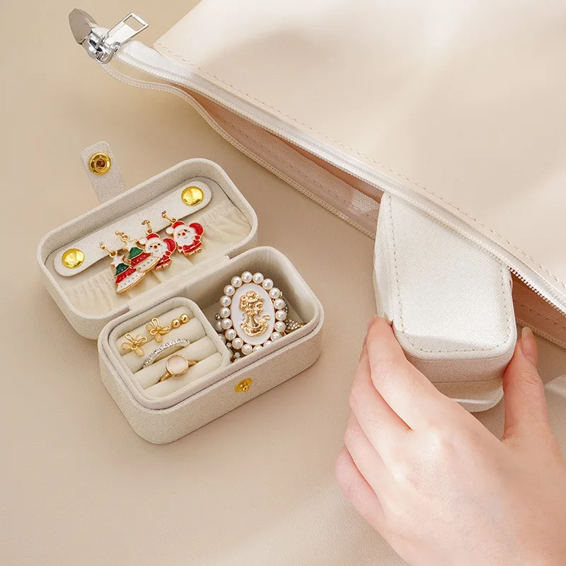 Exquisite Pu Leather Jewelry Box Simple Ring Necklace Earrings Storage Minimalist Style Daily Travel Portable Storage Box