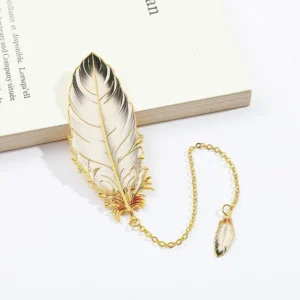 Exquisite Metal Metal Bookmark Feather Shape With Feather Pendant Reading Book Clip Pagination Mark Book Lovers Writers Readers
