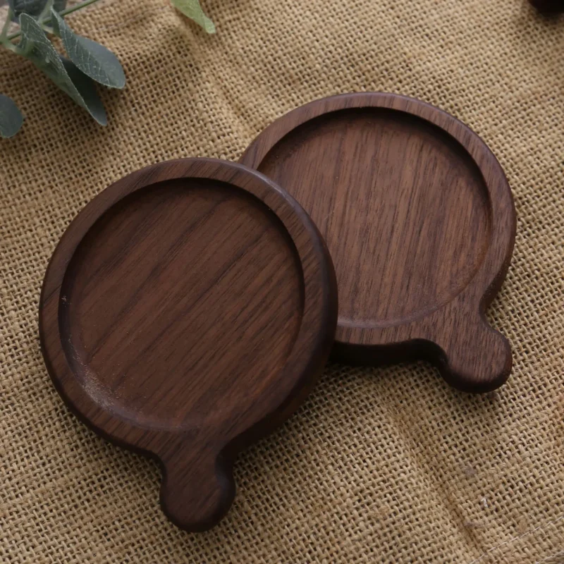 8.8cm Walnut Wood Coasters for Glasses Mugs, Round Square Wooden Cup Mat Durable Tea Coffee Cup Pad Placemats