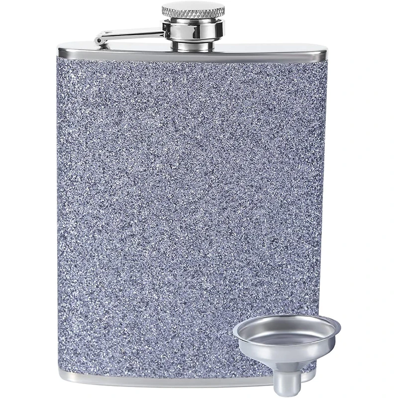 8oz Glitter Bling Hip Flask Stainless Steel Hip Flask with Never-Lose Cap and Funnel Leakproof Liquor Alcohol Flasks For Whiskey