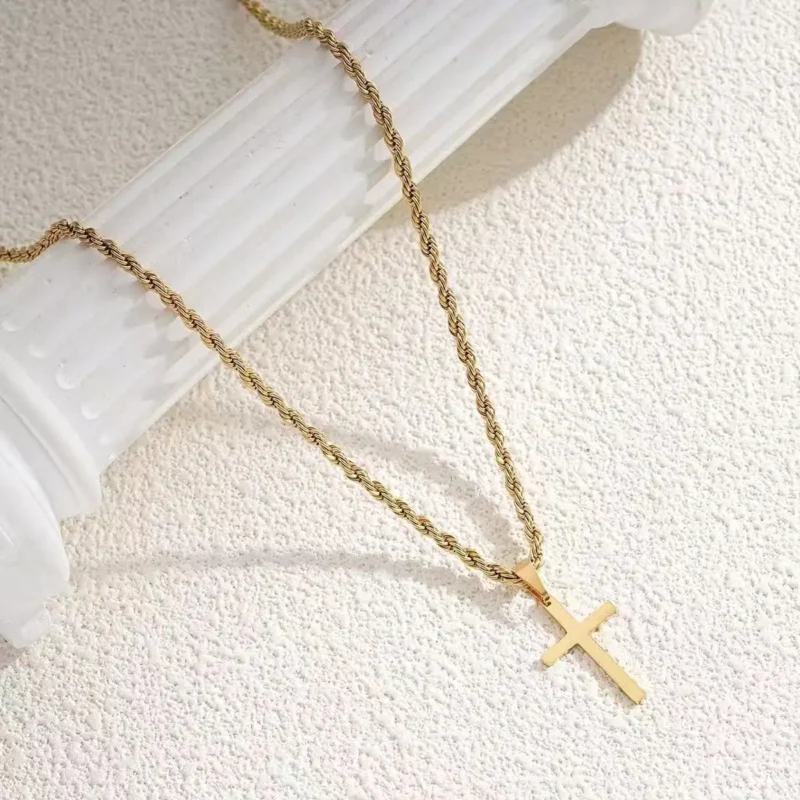 Cross pendant necklace, unisex minimalist gold jewelry, suitable for both men and women, collar necklace.